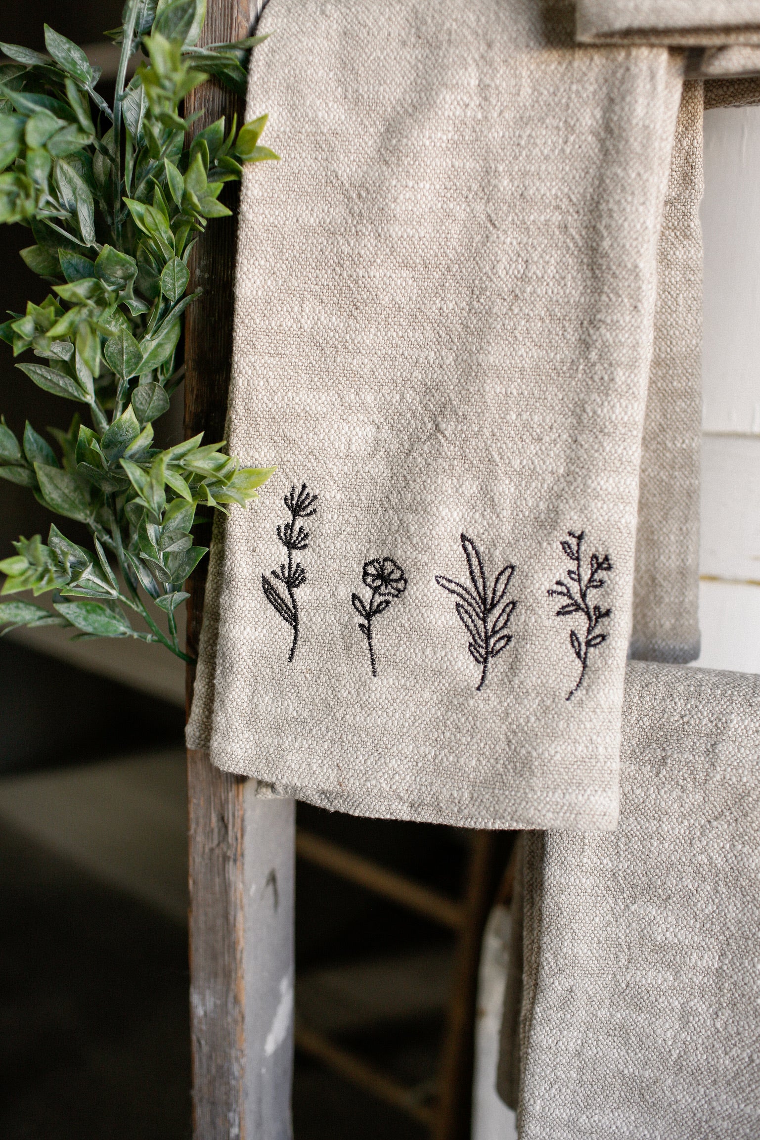 Linen Embroidered Towel (3 Styles)