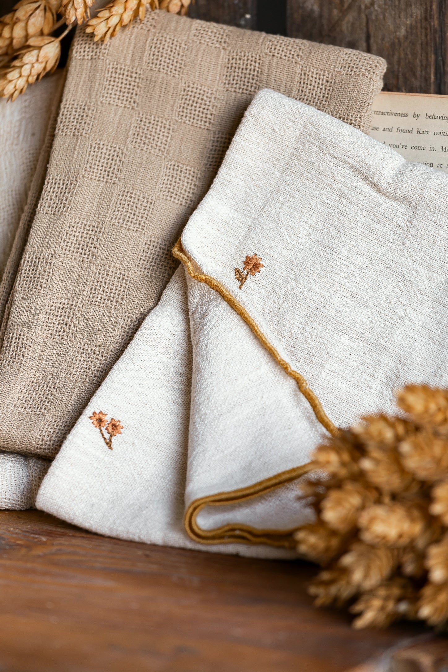 Floral Embroidered Cotton Tea Towels Creative Co-Op