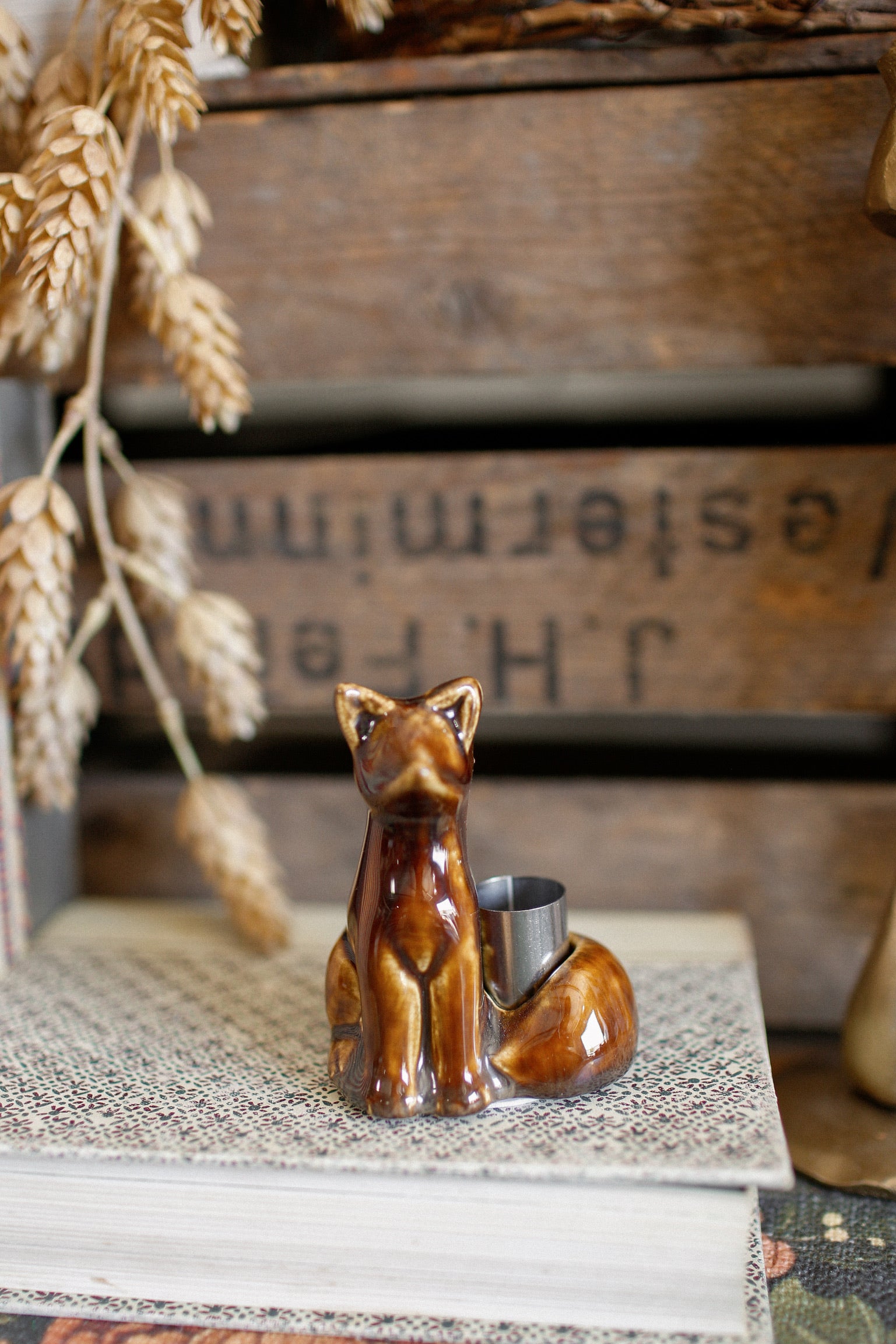 Stoneware Fox Taper Holder