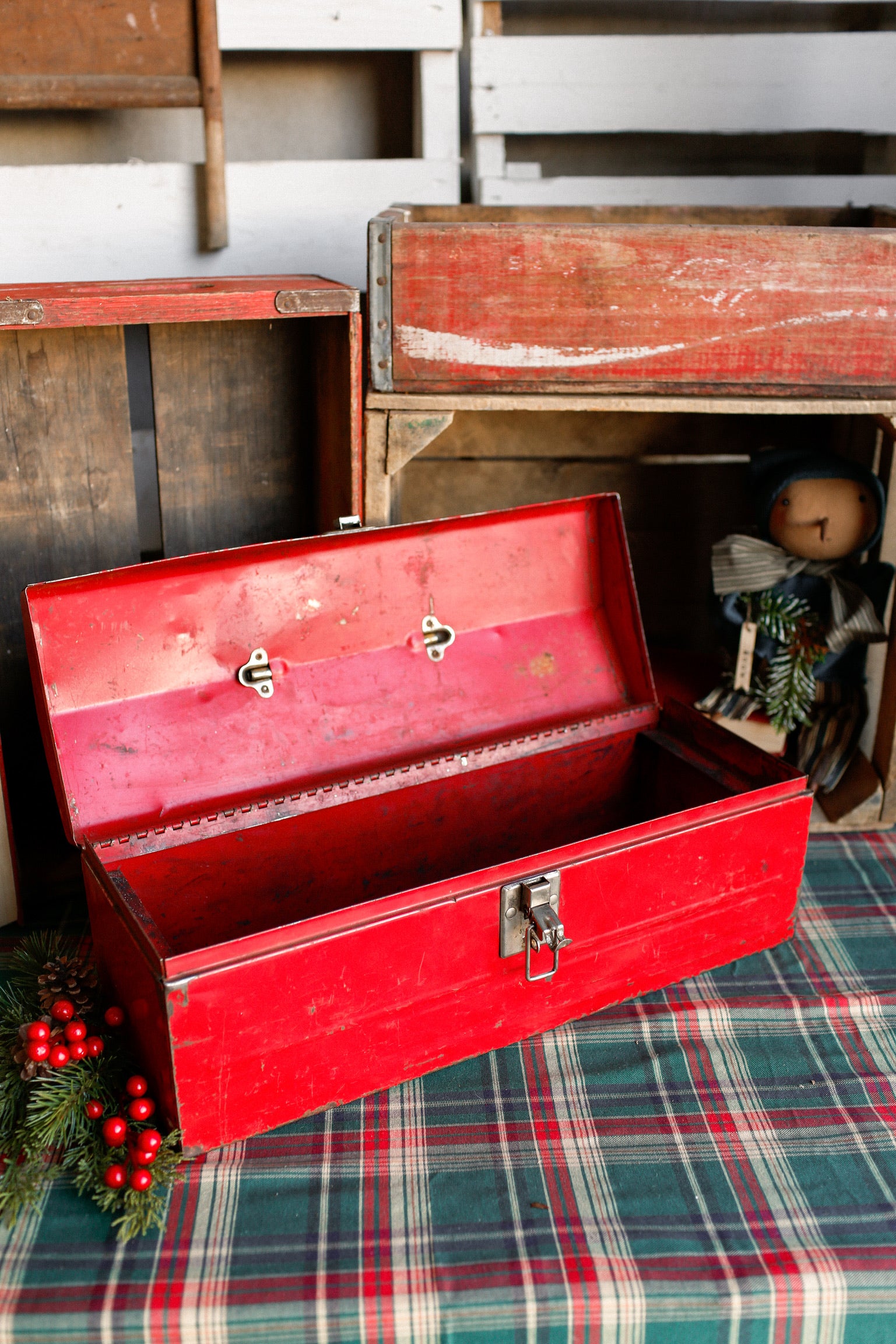 Vintage Red Metal Toolbox
