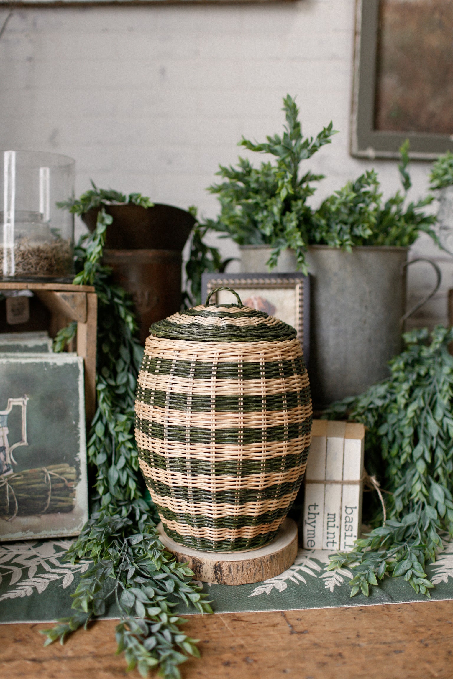 Hand Woven Rattan Striped Basket The Little Burlap Barn®