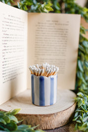 Blue Striped Scalloped Trim Match Holder