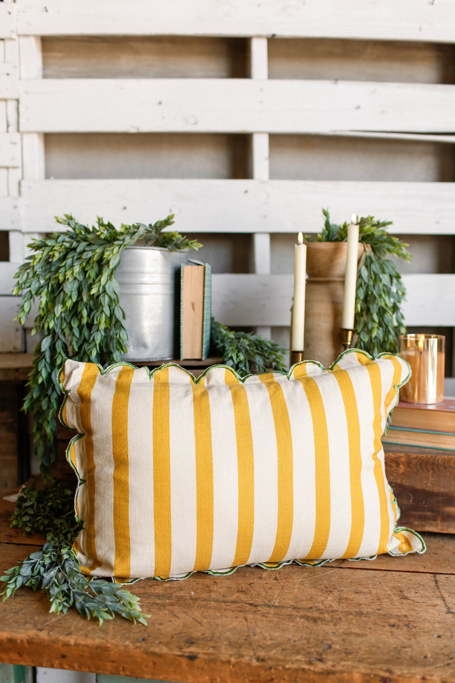 Yellow Striped Lumbar Pillow