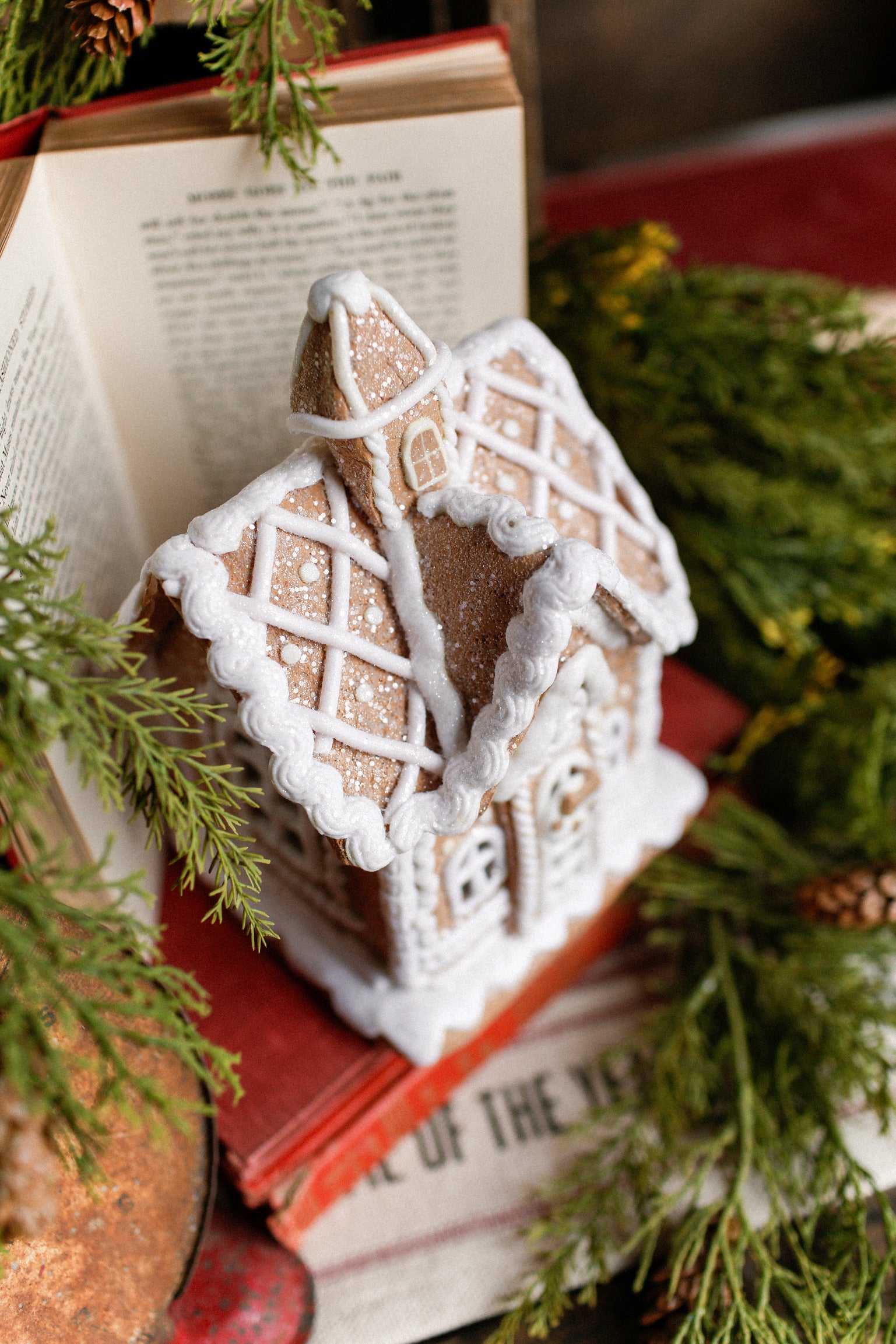 Lighted White Gingerbread House