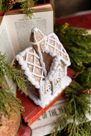 Lighted White Gingerbread House