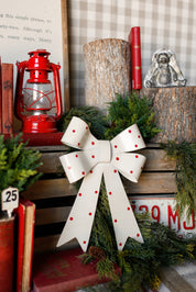 Metal Cream Polka Dot Bow