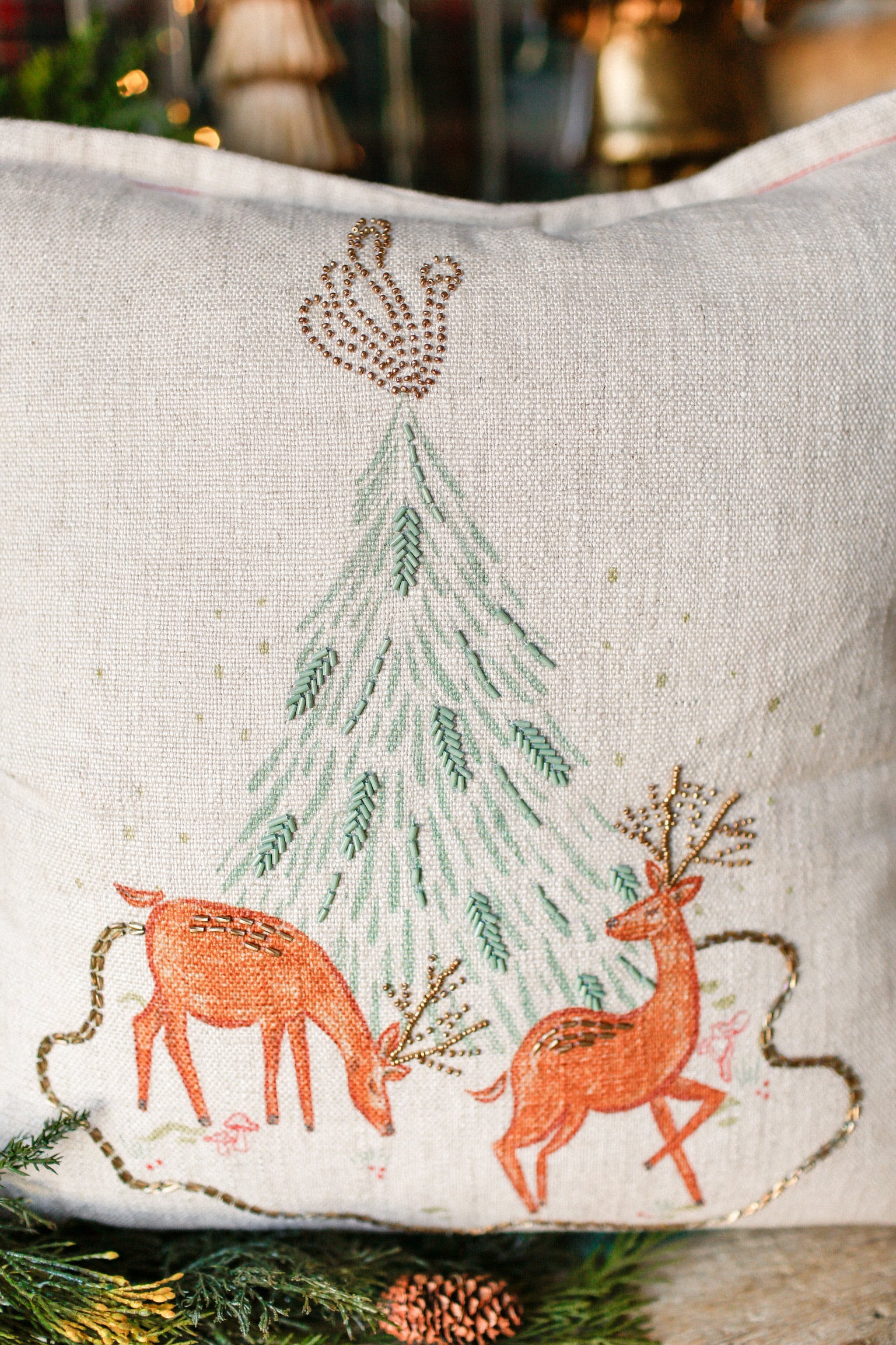 Embroidered Deer Pillow
