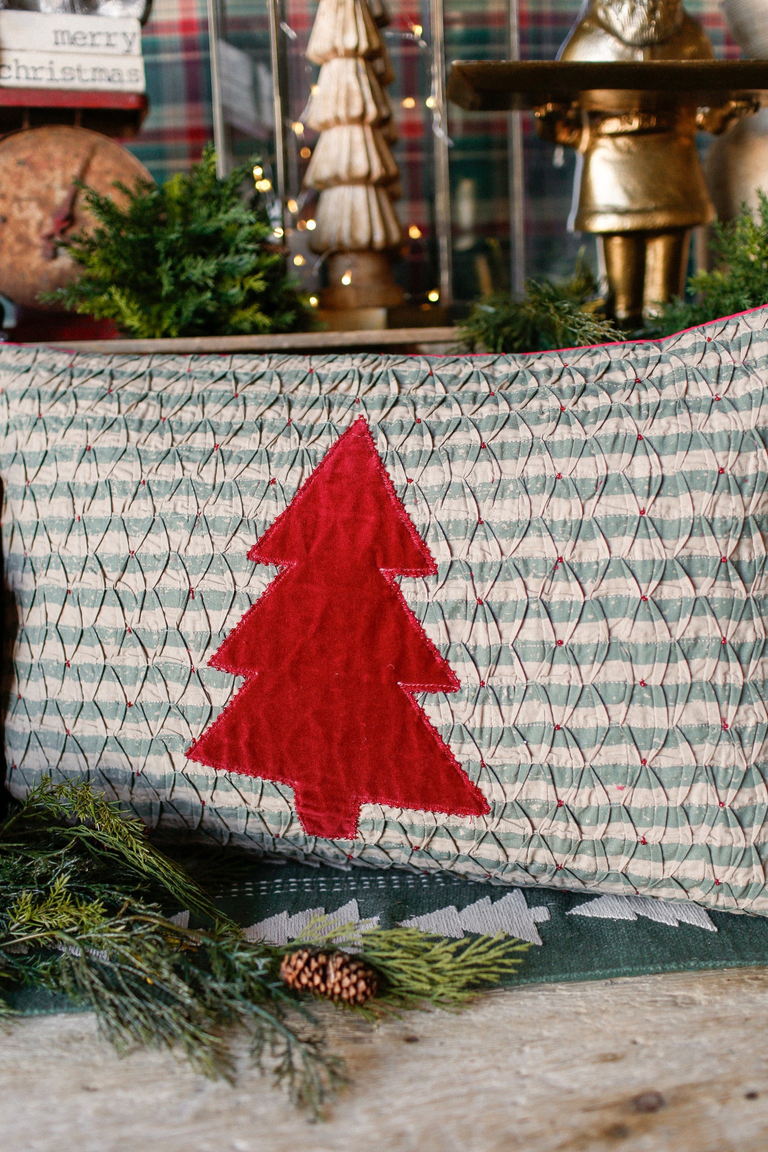 Smocked Velvet Tree Pillow