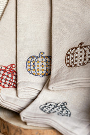 Woven Chambray Embroidered Pumpkins Napkins Creative Co-Op