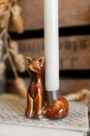 Stoneware Fox Taper Holder