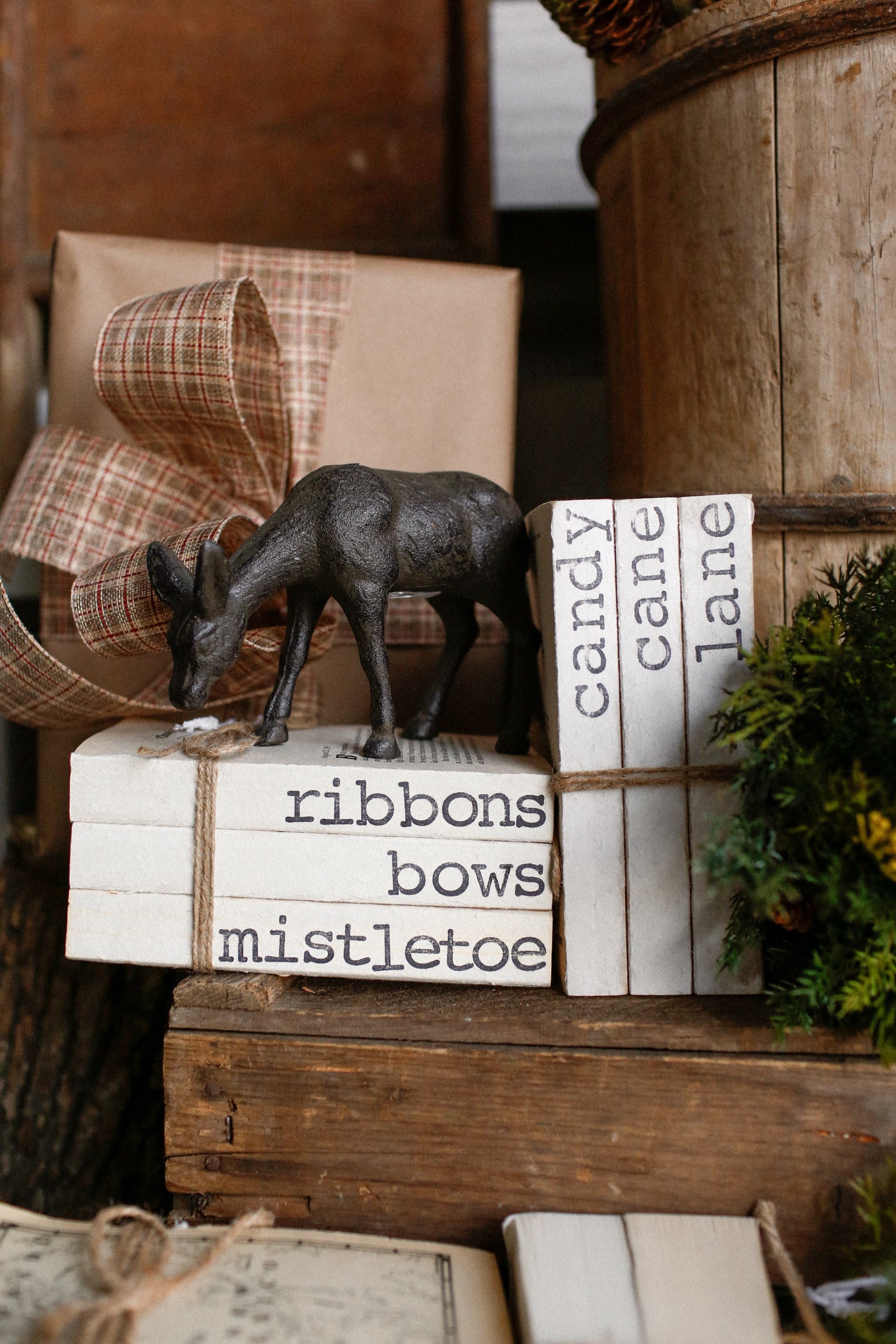 Hand-Stamped Holiday Book Stack
