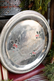 Vintage "Merry Christmas" Mistletoe Silver Platter