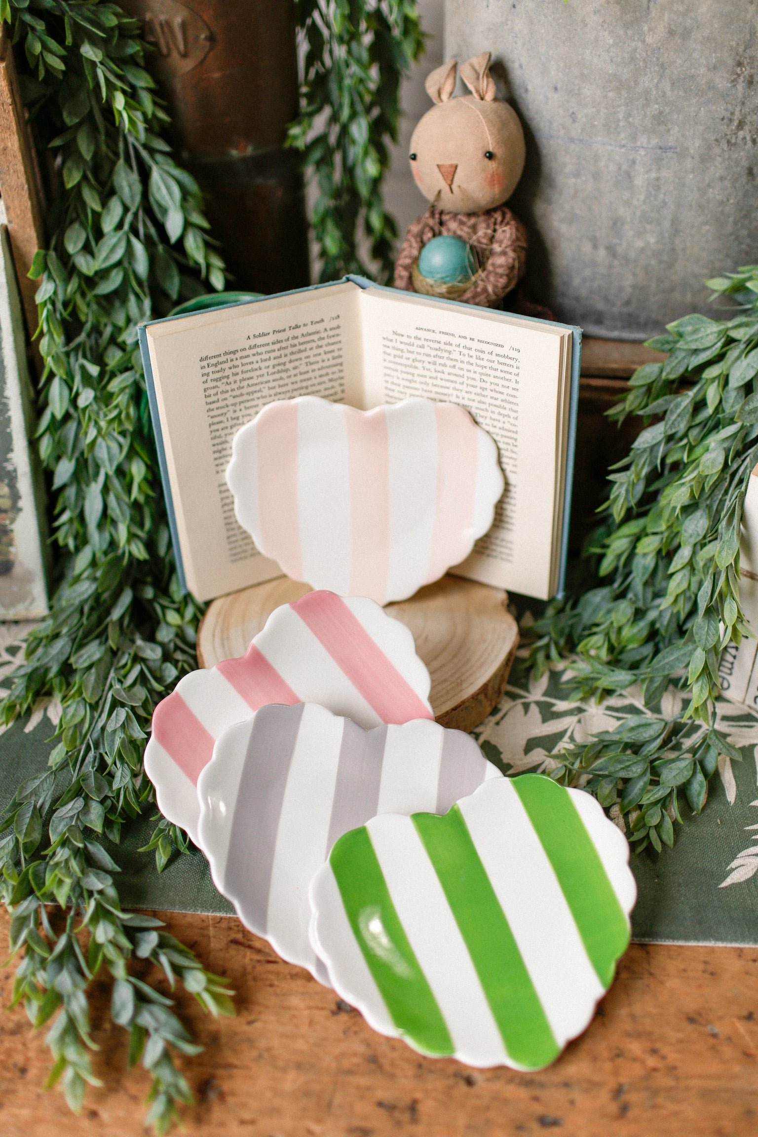Stoneware Striped Heart Dish