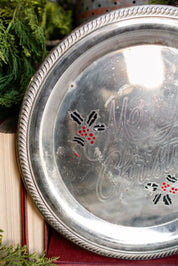 Vintage "Merry Christmas" Mistletoe Silver Platter