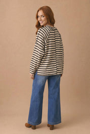 Round Neck Textured Stripe Reverse Stitch Top Haptics