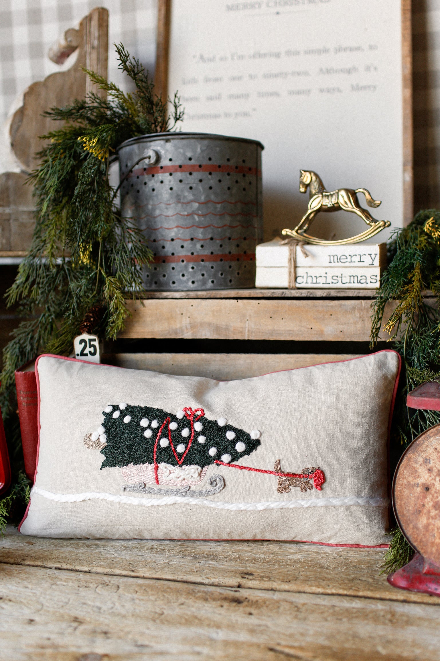 Embroidered Dog Sled Pillow