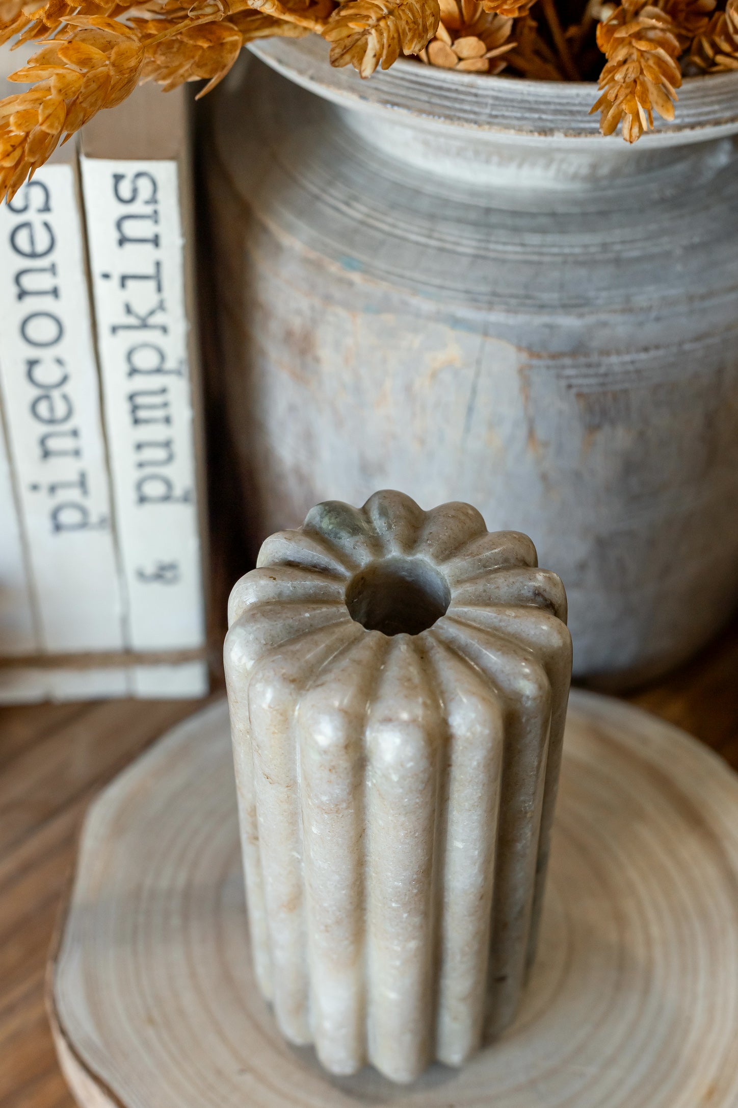 Marble Ribbed Taper Holder Creative Co-Op