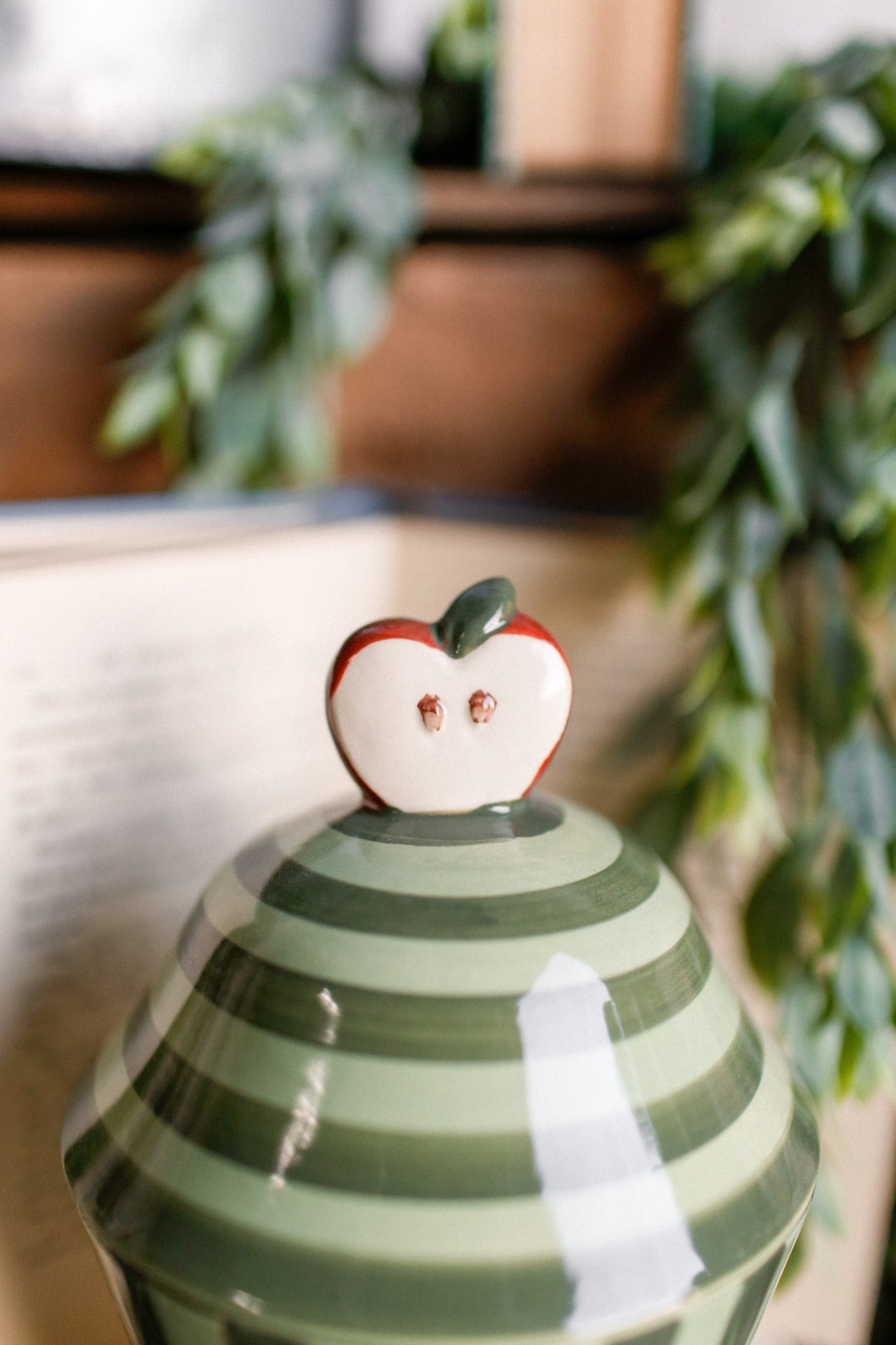 Green Striped Apple Canister