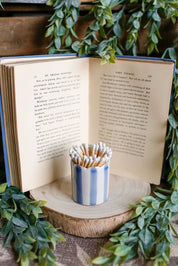 Blue Striped Scalloped Trim Match Holder