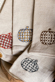 Woven Chambray Embroidered Pumpkins Napkins Creative Co-Op