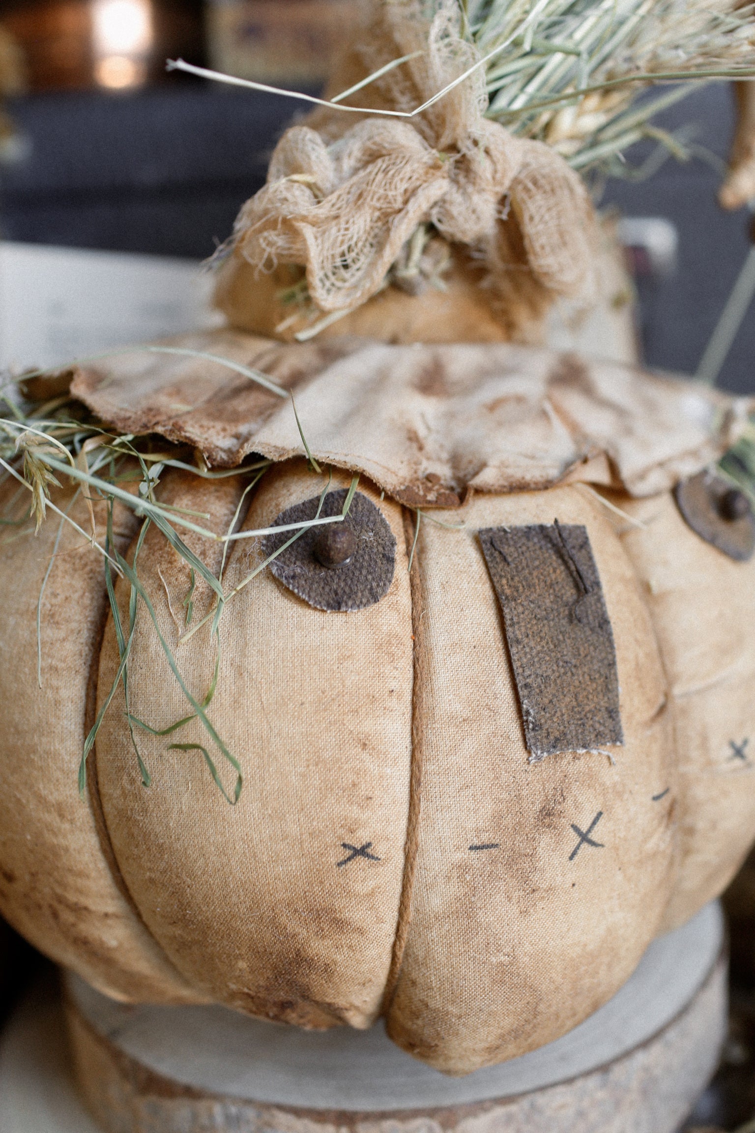 Handmade Primitive Cream Pumpkin Head
