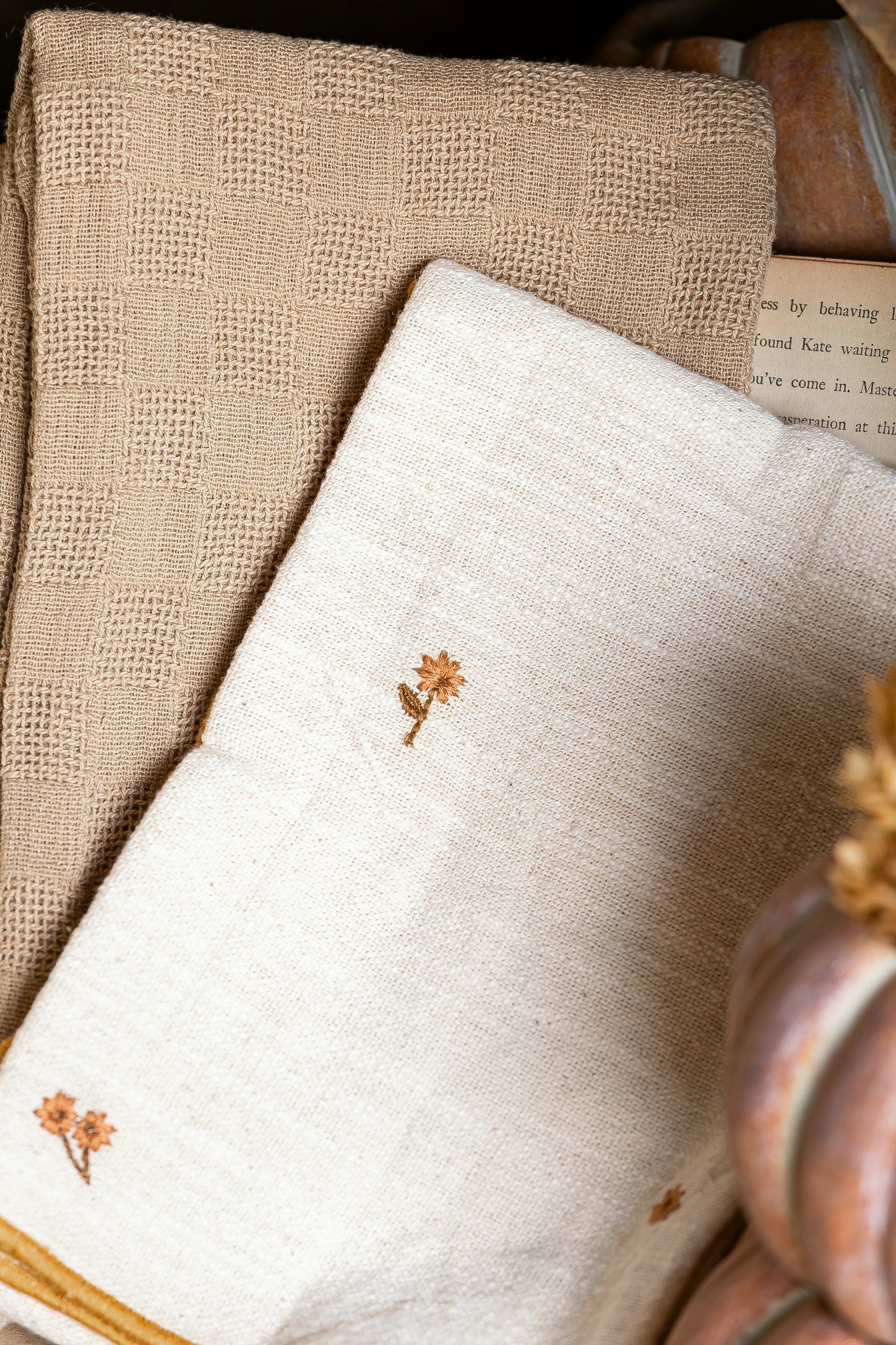 Floral Embroidered Cotton Tea Towels Creative Co-Op