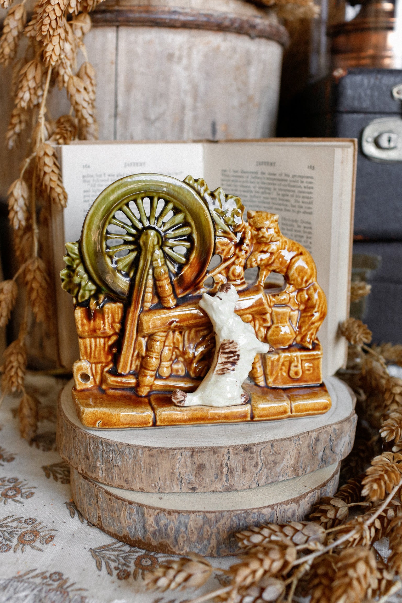 Vintage McCoy Spinning Wheel Planter
