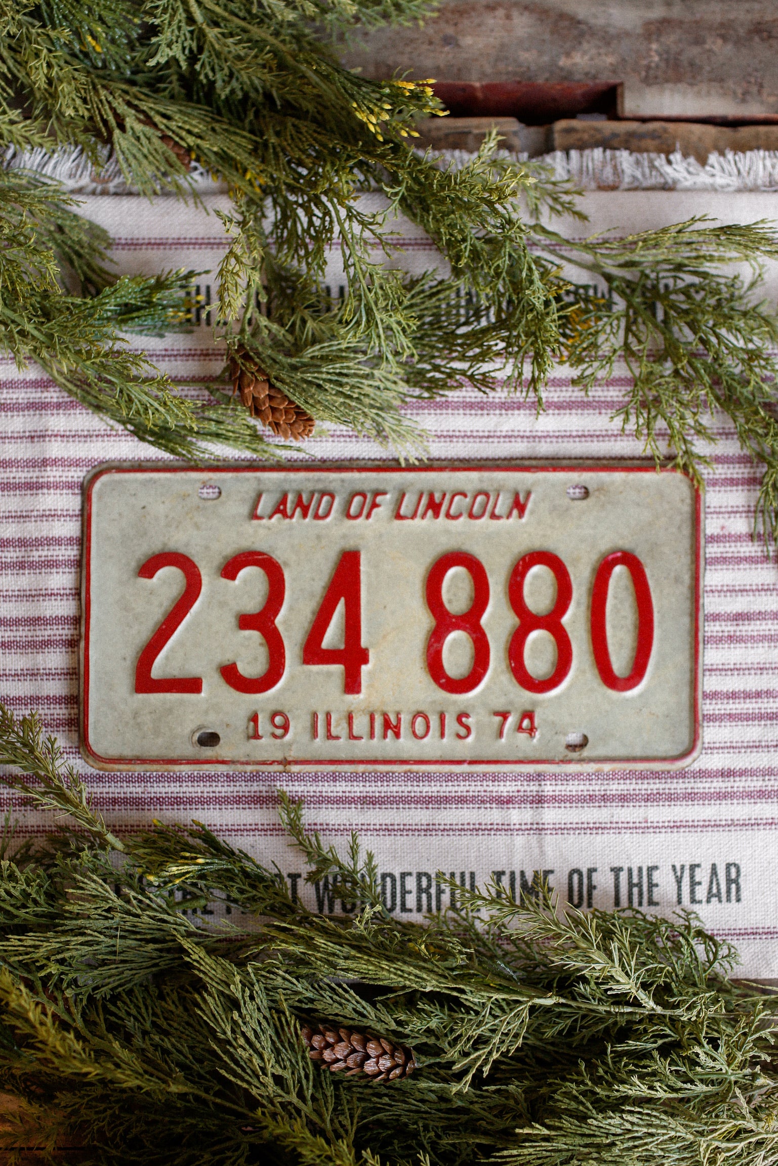 Vintage Red & White Illinois License Plate