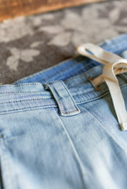 Washed Denim Tie Front Pant