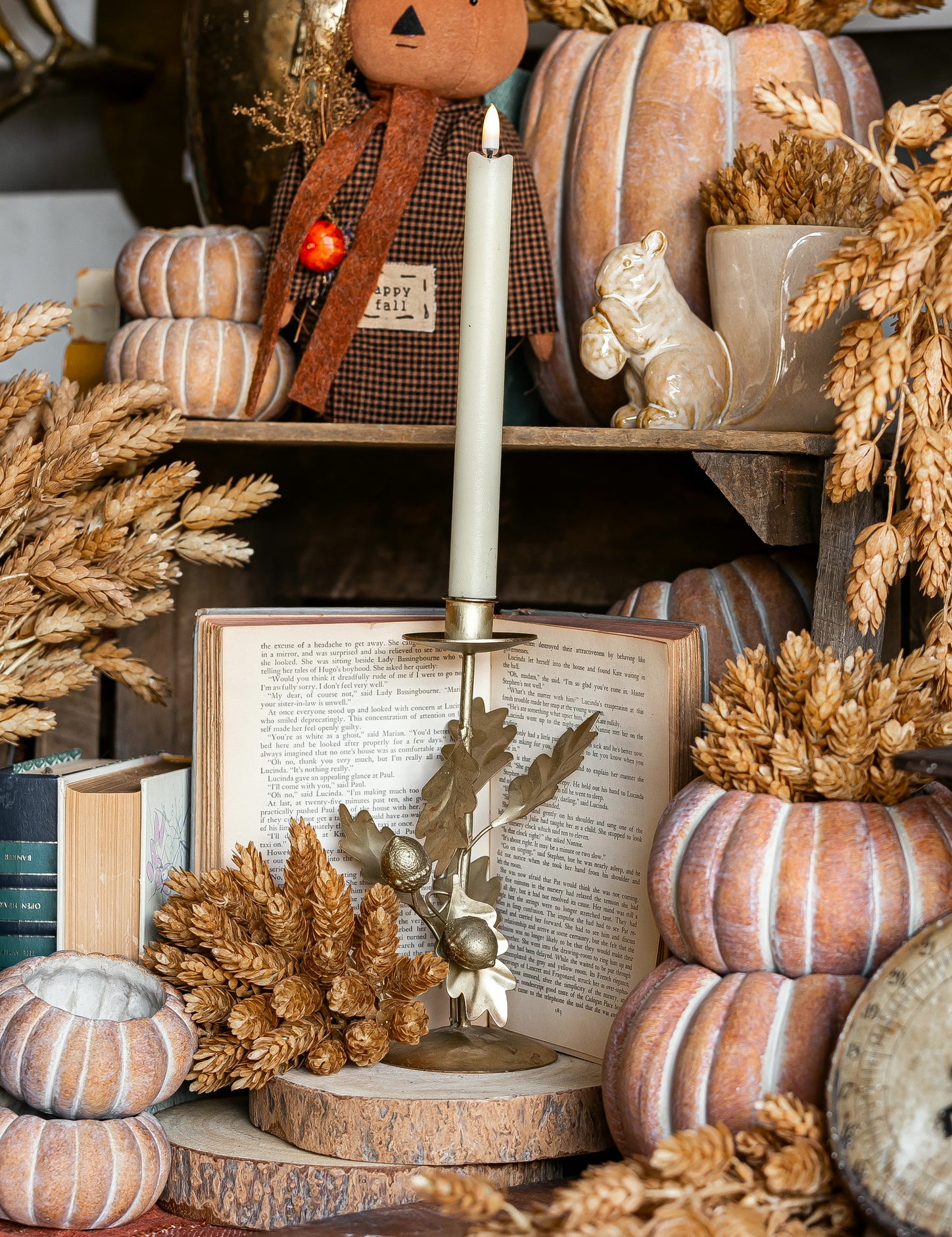 Antique Gold Leaf and Acorns Taper Candle Holder Creative Co-Op