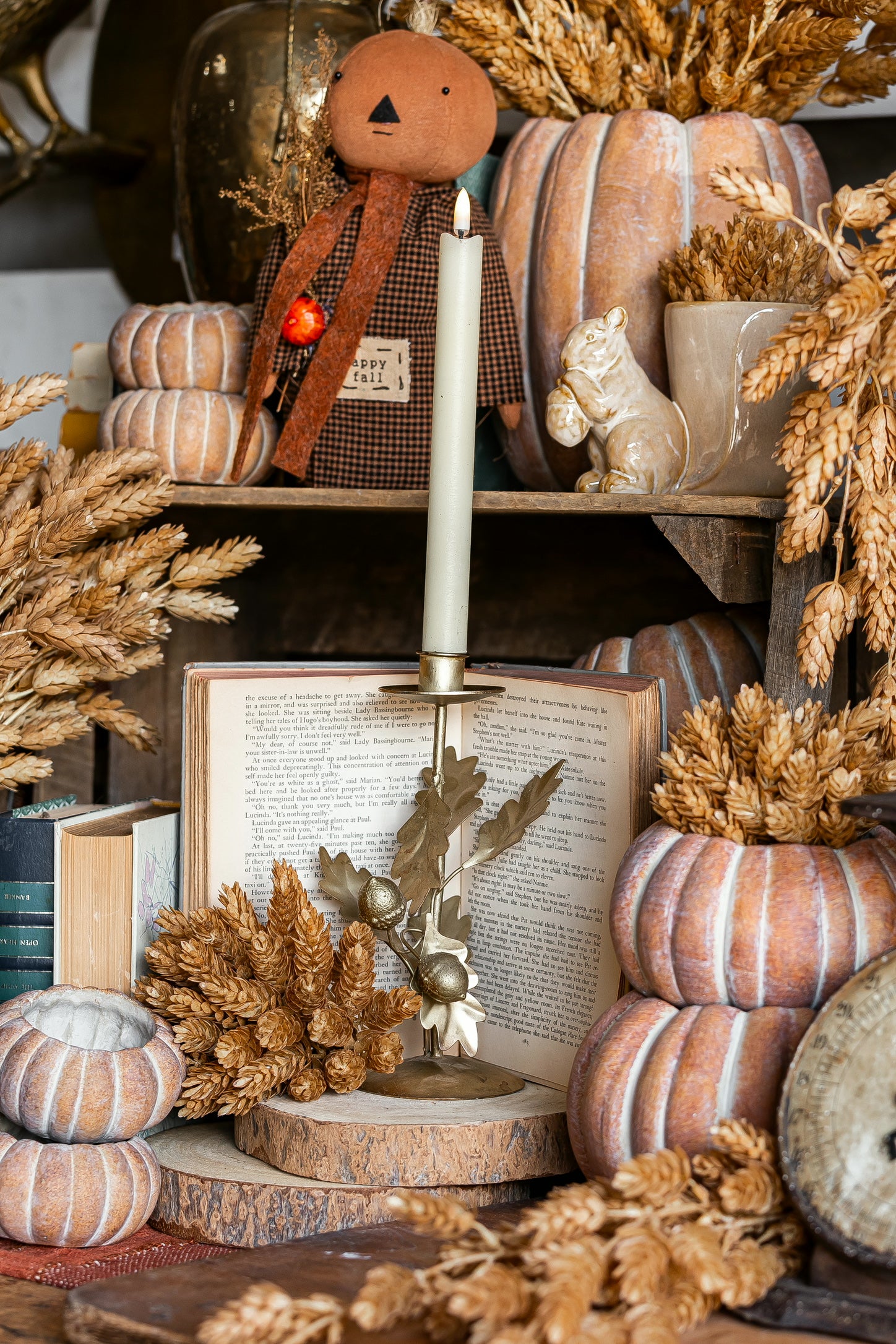 Antique Gold Leaf and Acorns Taper Candle Holder Creative Co-Op