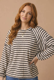 Round Neck Textured Stripe Reverse Stitch Top Haptics