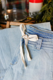 Washed Denim Tie Front Pant