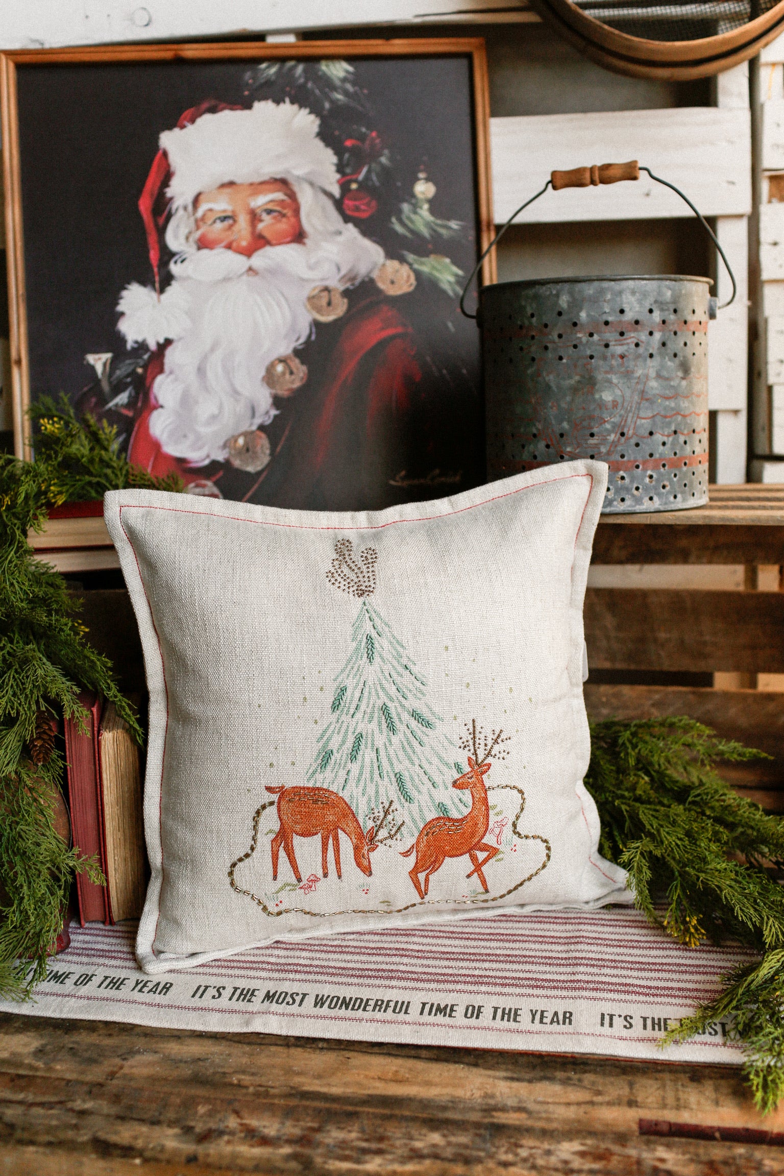 Embroidered Deer Pillow