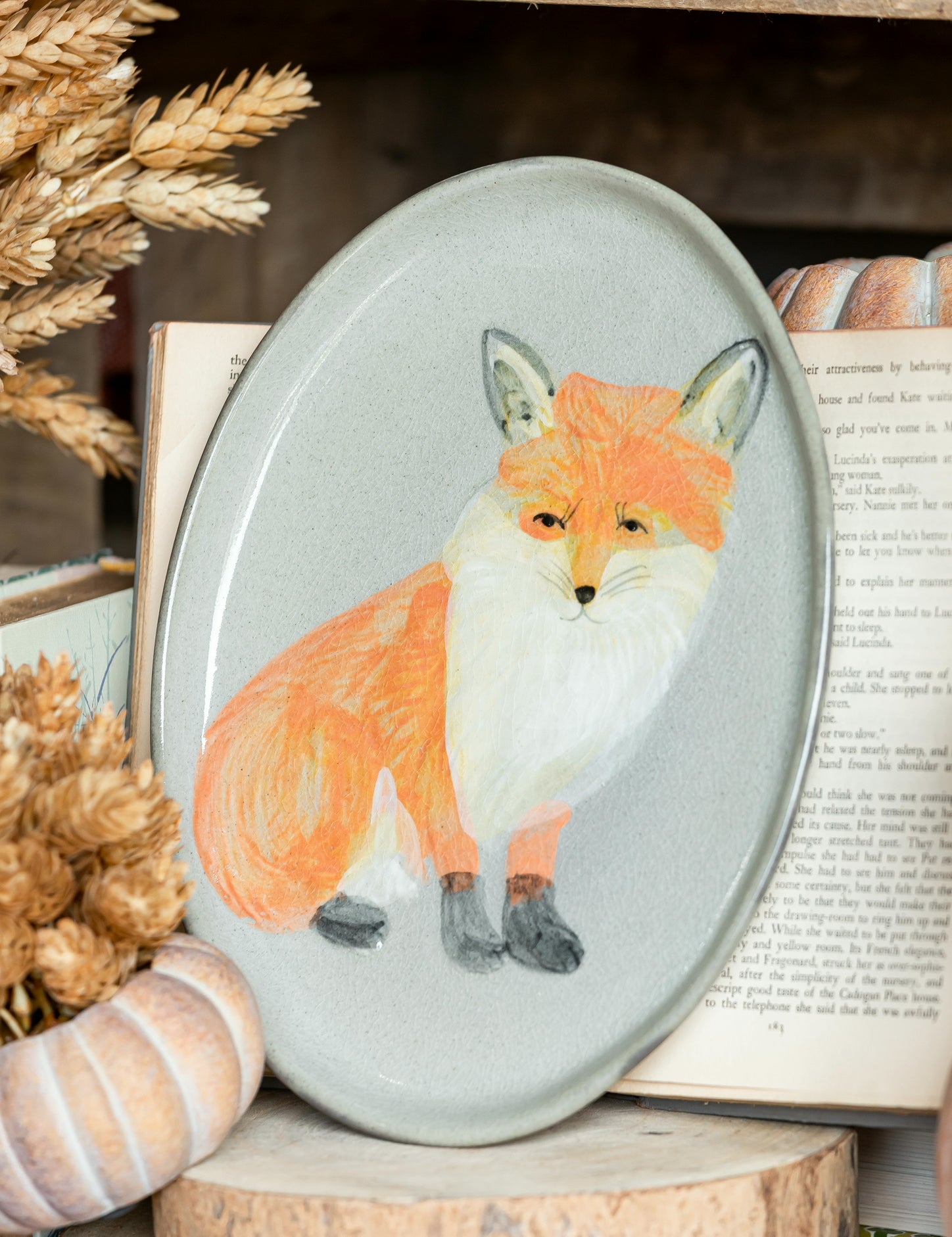 Hand Painted Stoneware Fox Fall Platter Creative Co-Op