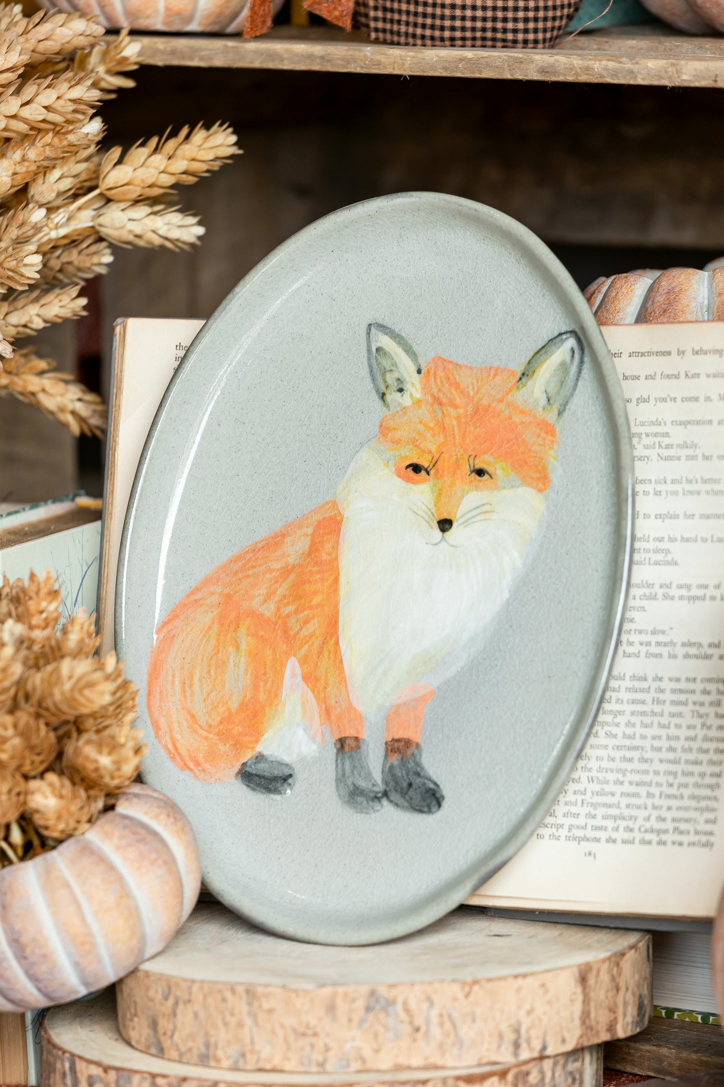 Hand Painted Stoneware Fox Fall Platter Creative Co-Op