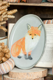 Hand Painted Stoneware Fox Fall Platter Creative Co-Op