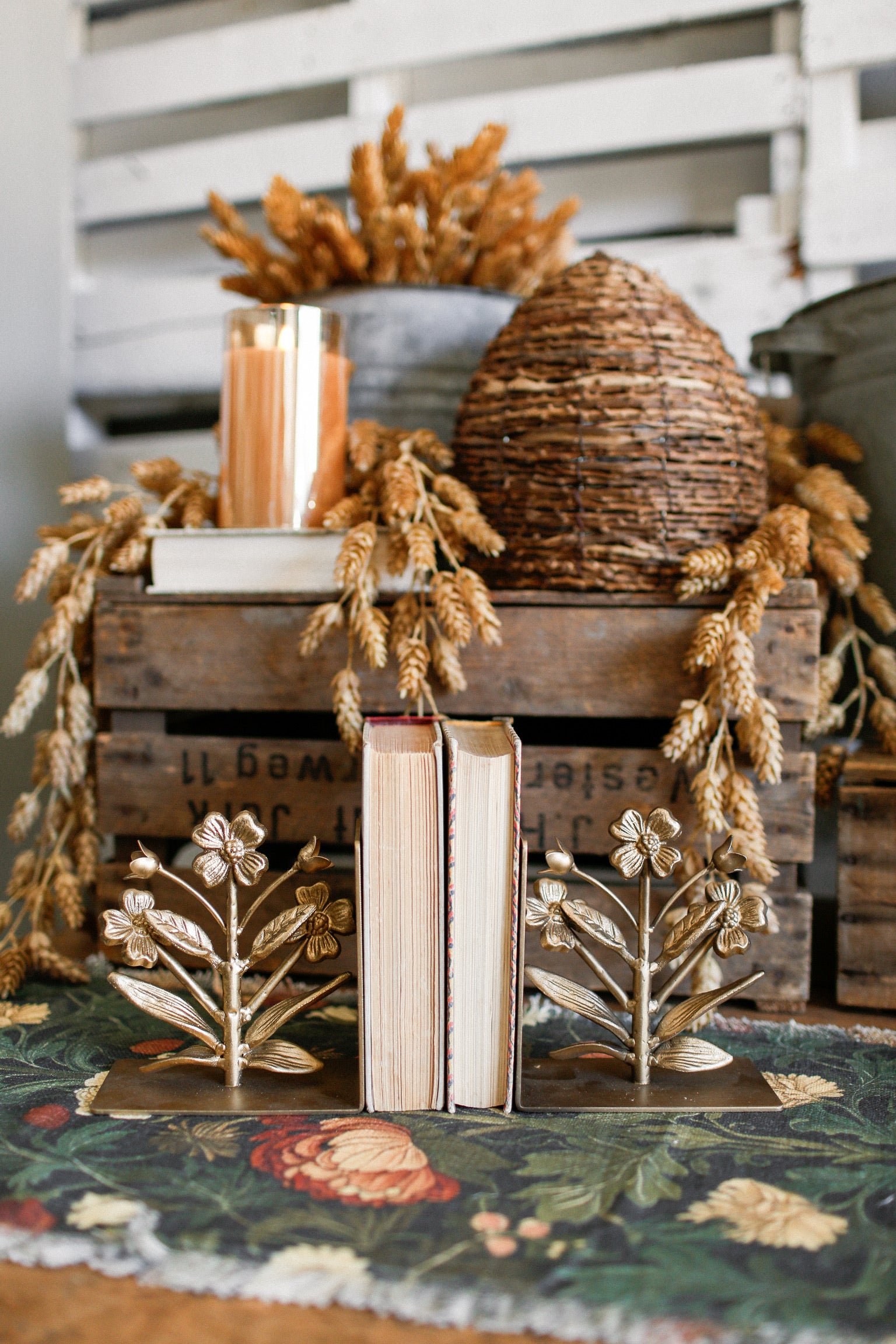Gilded Flower Bookends