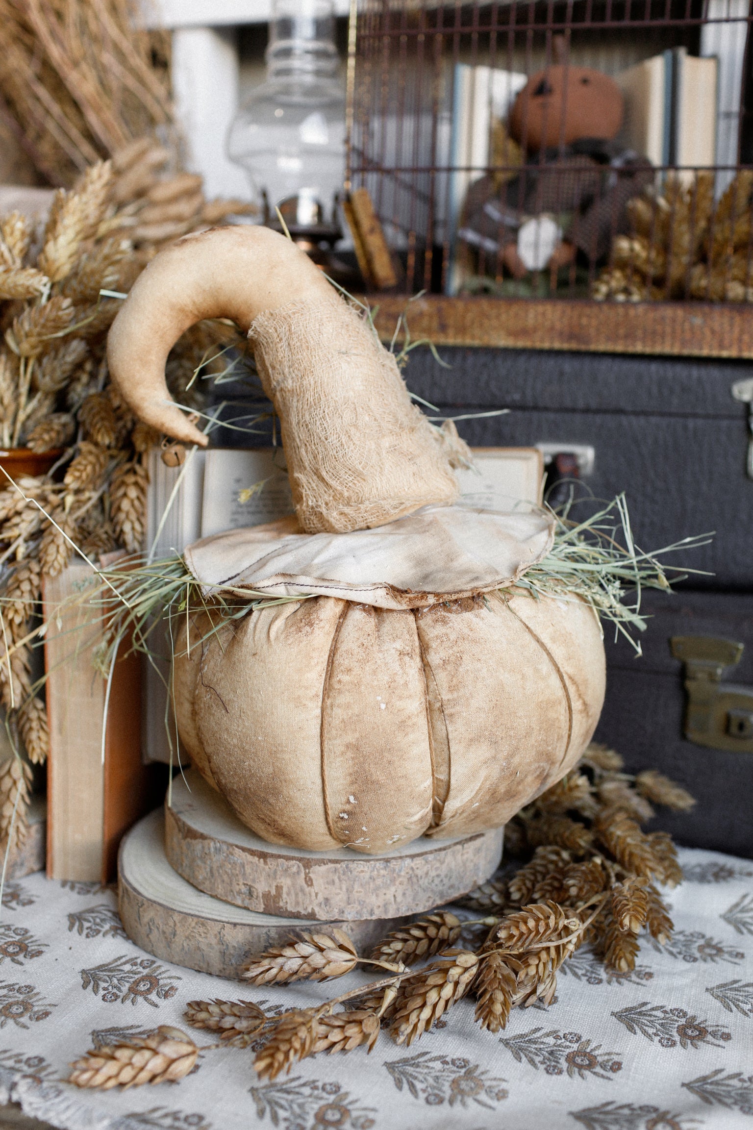 Handmade Primitive Cream Pumpkin Head