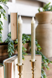Gray Striped Taper Candles