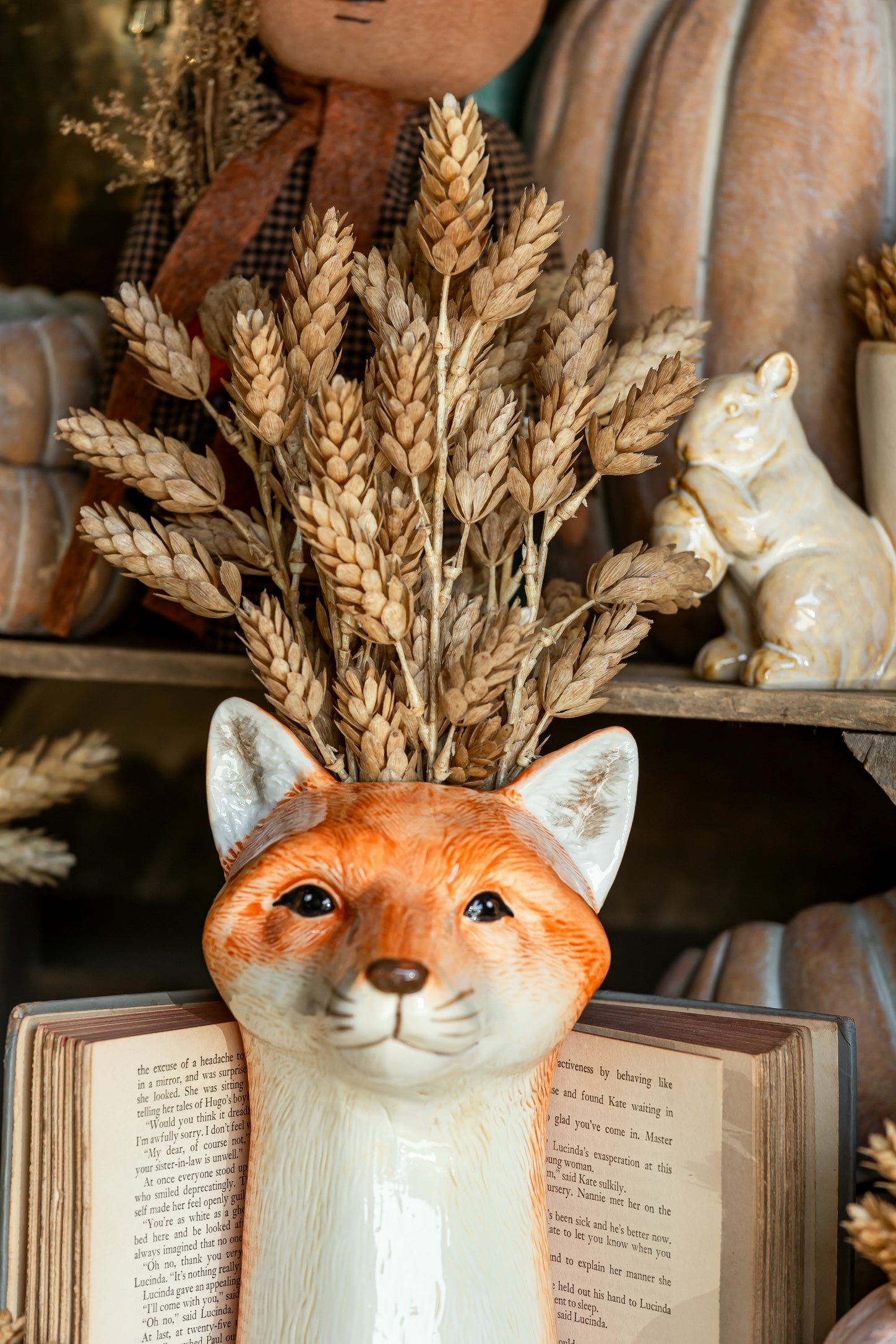 Stoneware Woodland Fox Vase Creative Co-Op