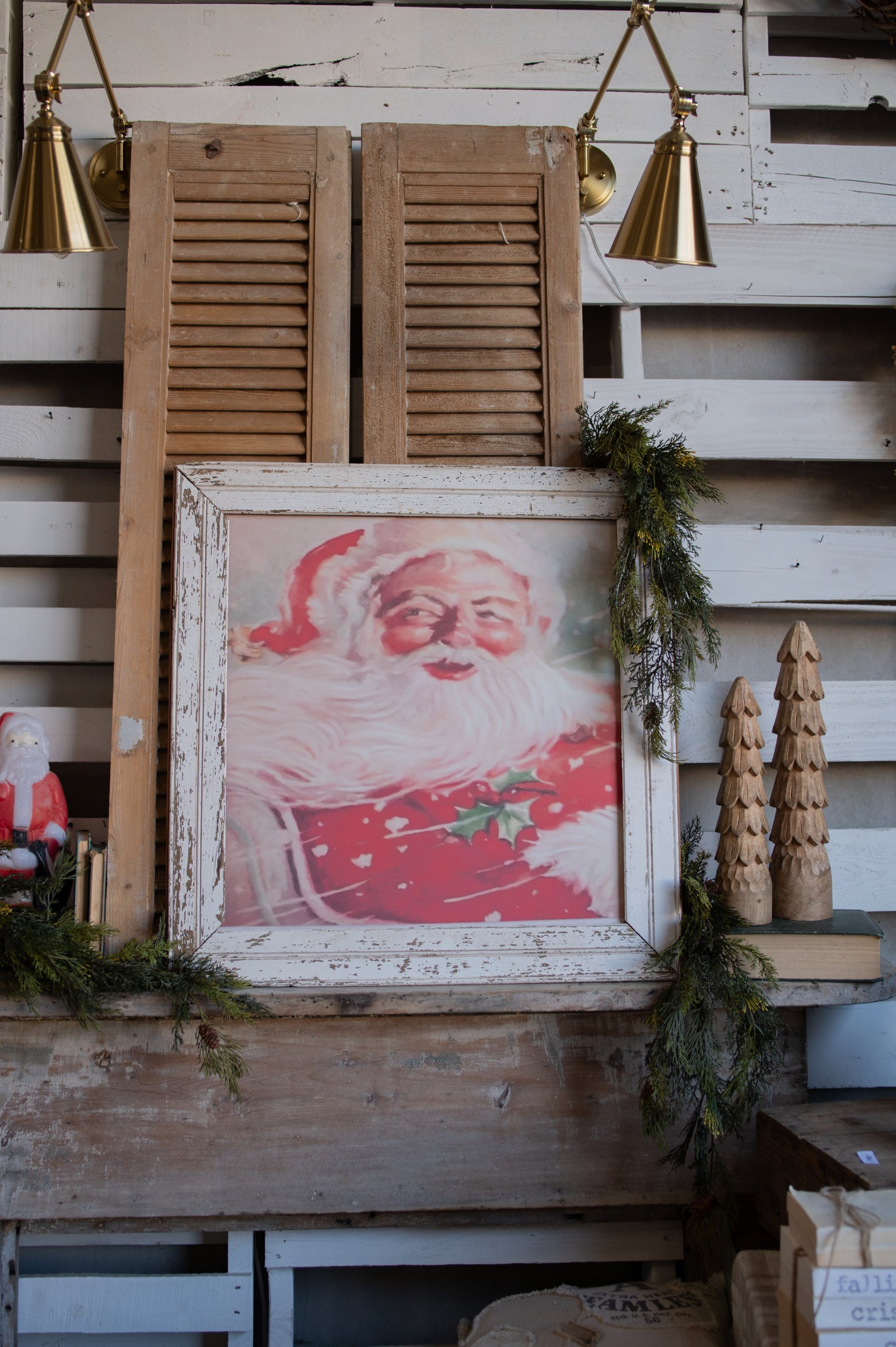 Salvaged Framed Classic Santa Canvas (A)