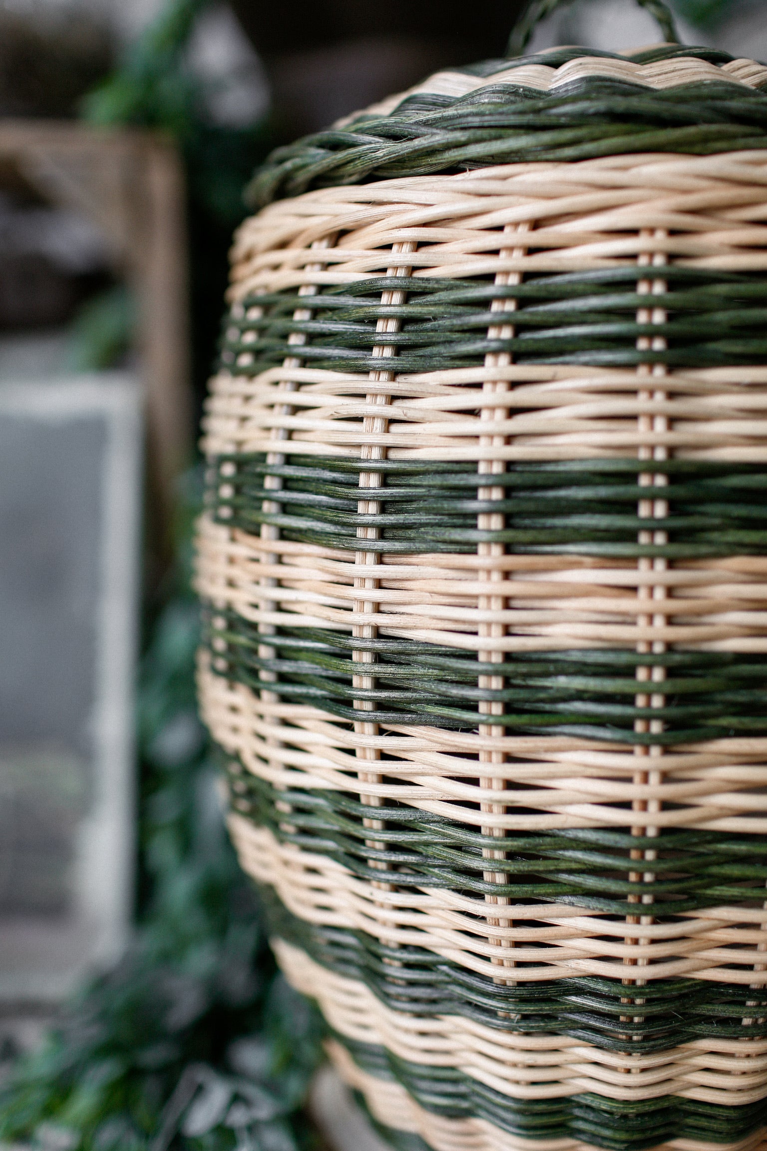Hand Woven Rattan Striped Basket The Little Burlap Barn®