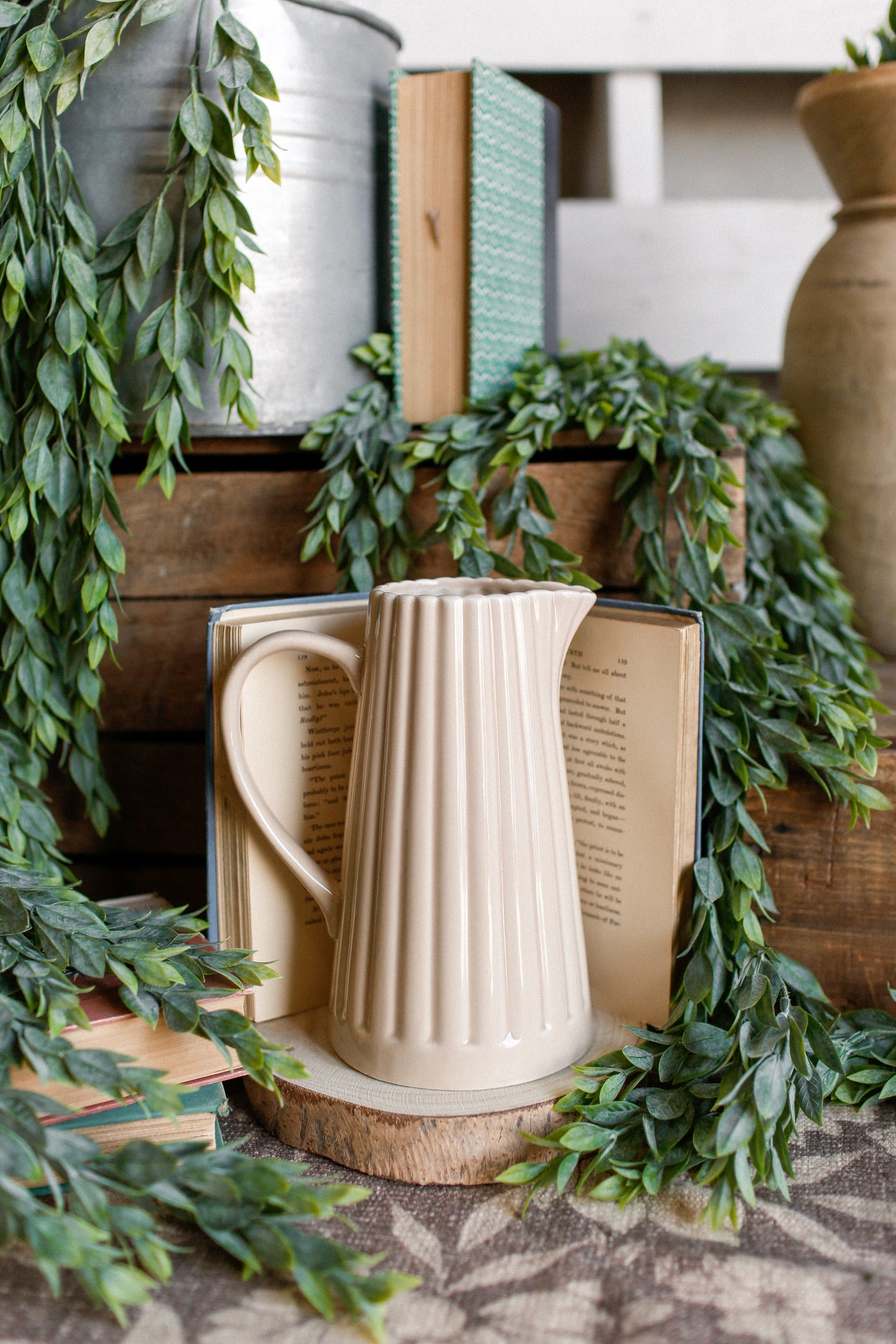 Stoneware Scalloped Pitcher