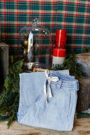 Washed Denim Tie Front Pant