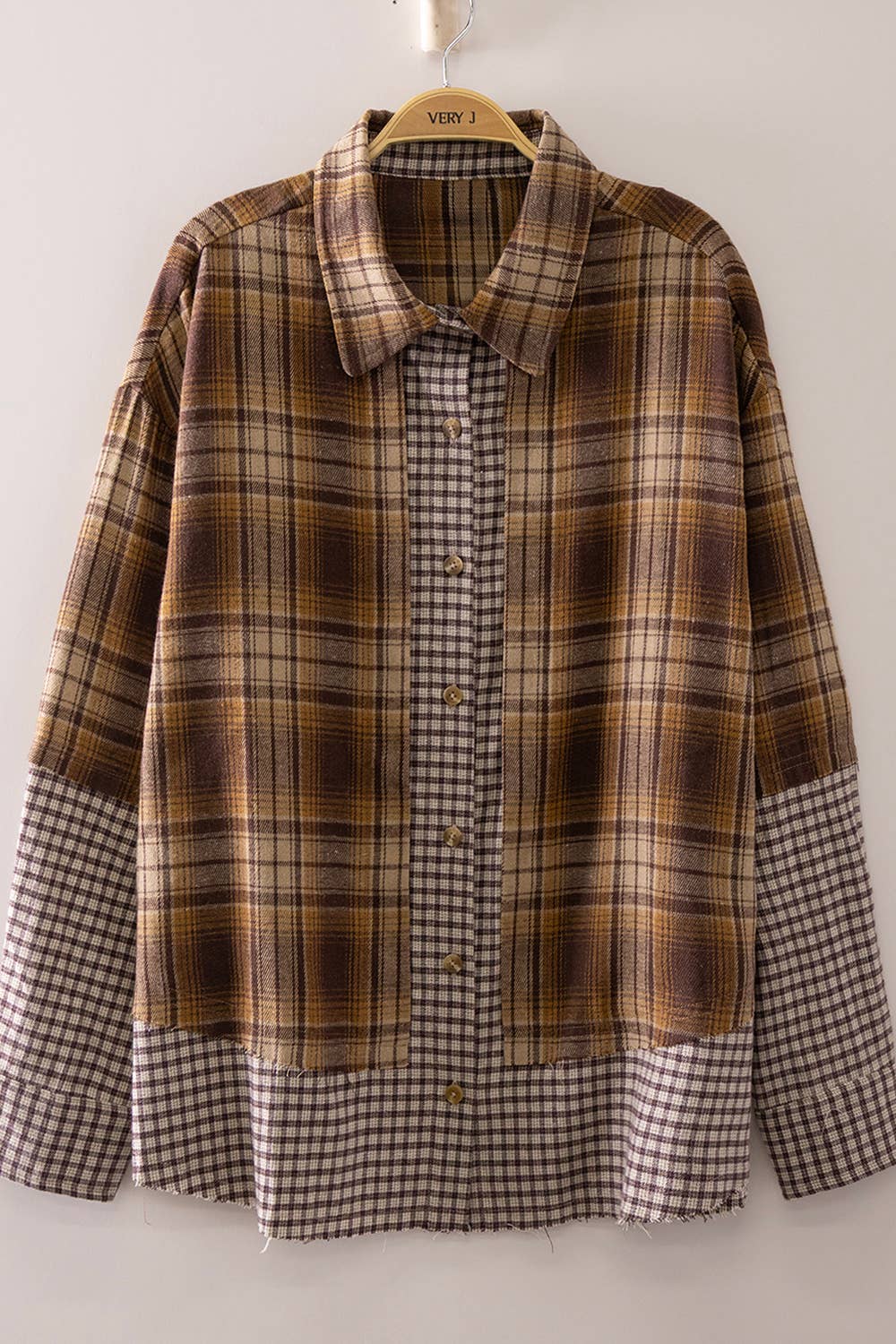 NT12718-Plaid Patchwork Shirt VERY J