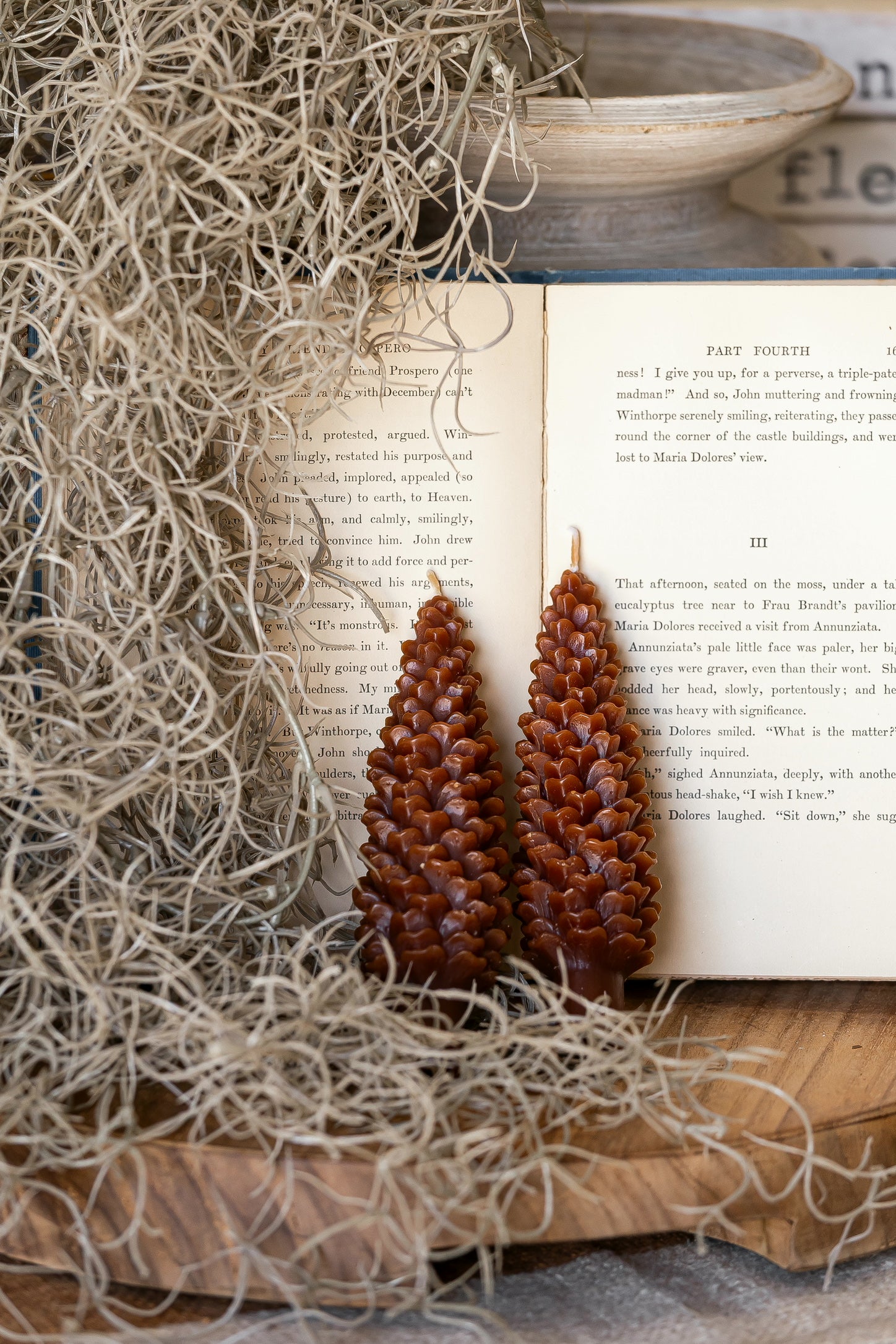 Unscented Pinecone Taper Candles Creative Co-Op