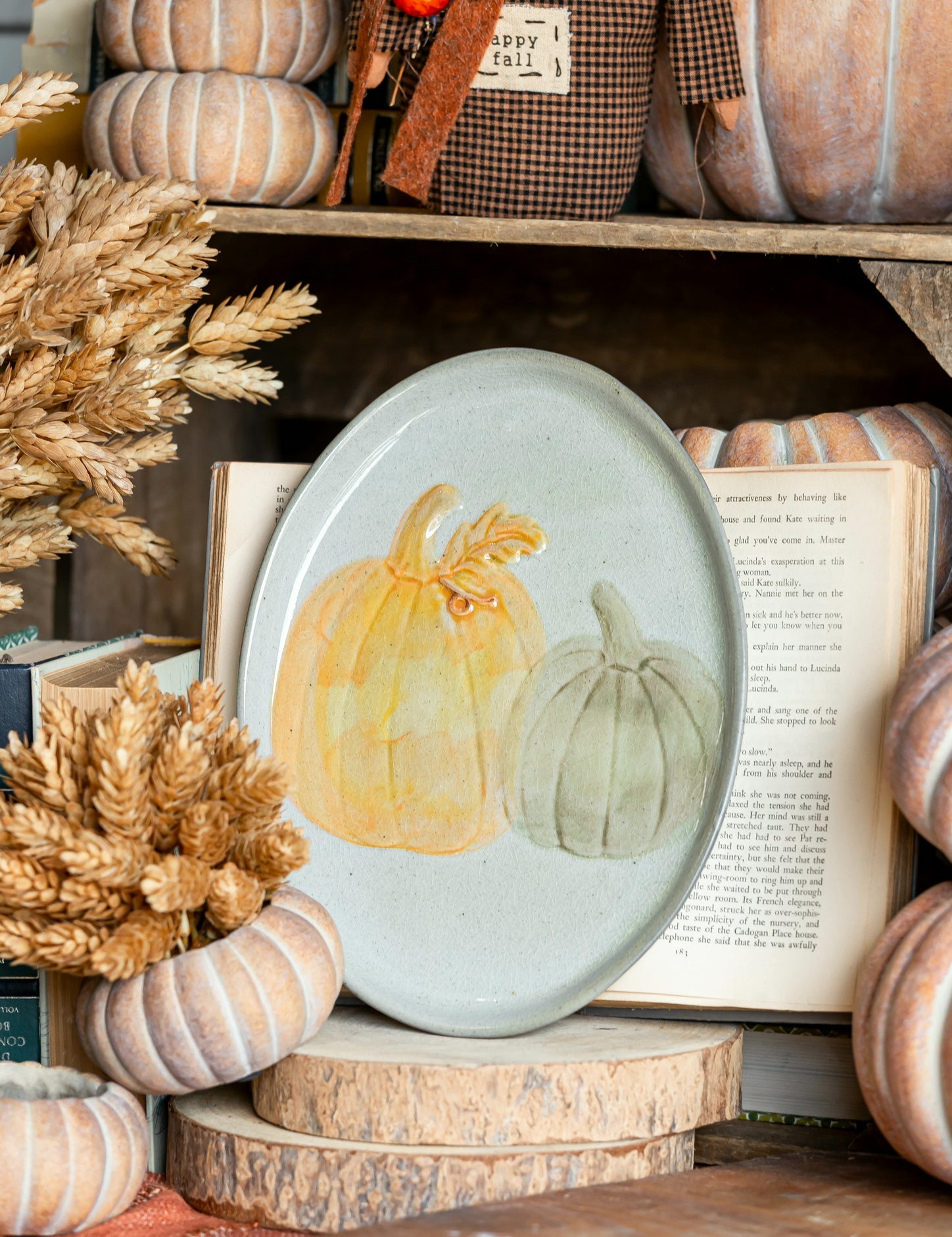 Hand Painted Stoneware Pumpkins Fall Platter Creative Co-Op