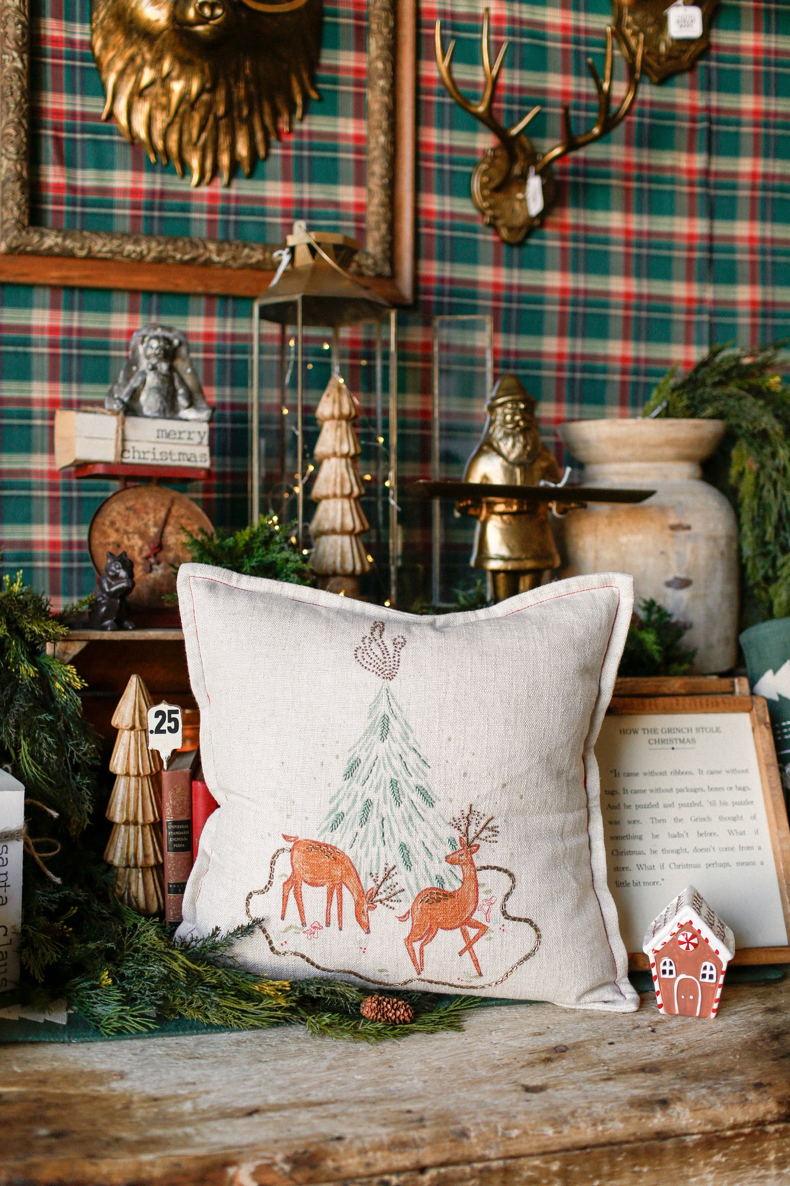 Embroidered Deer Pillow