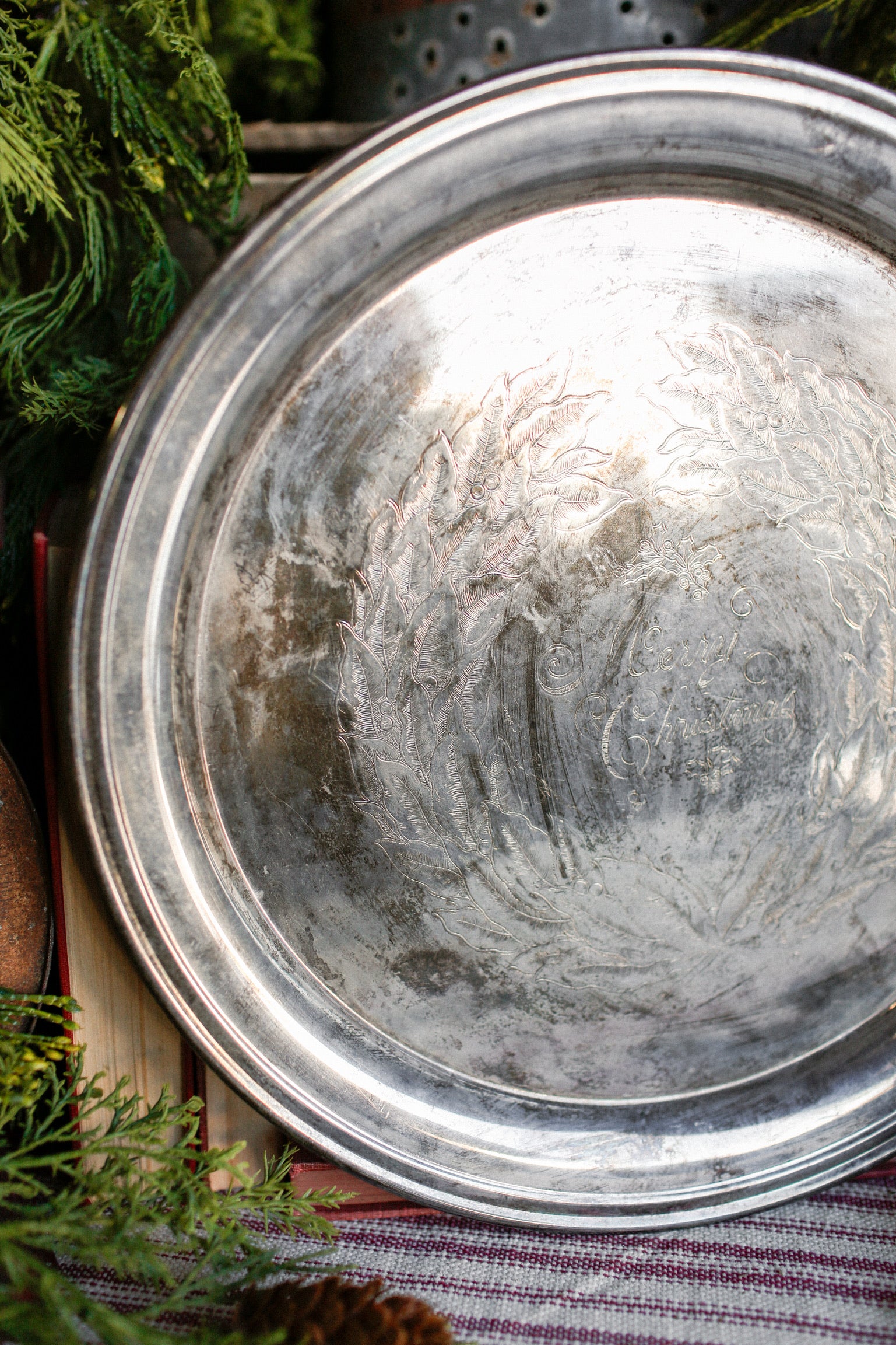 Vintage "Merry Christmas" Silver Tray